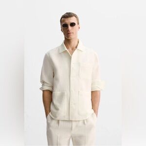 New Zara Limited Edition Linen Wool Herringbone Overshirt M 4786/407 OysterWhite
